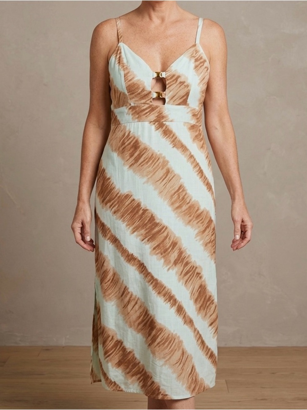 Moon River spaghetti strap Brown and Blue Dress in Large from Rent the Runway